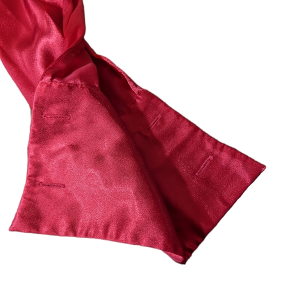 VTG 14 Shiny Red Satin Button Top Balloon Long Sleeve Blouse Cufflink Style Cuff - Picture 10 of 16